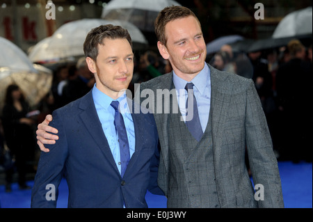 James McAvoy et Michael Fassbender arrivent pour le UK Premiere de X-Men Days of Future Past. Banque D'Images