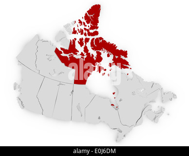 3D Render of Canada soulignant le Nunavut Banque D'Images