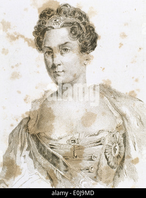 Catherine I de Russie (1684-1727). Deuxième épouse de Pierre Ier de Russie. Portrait. La gravure. Banque D'Images