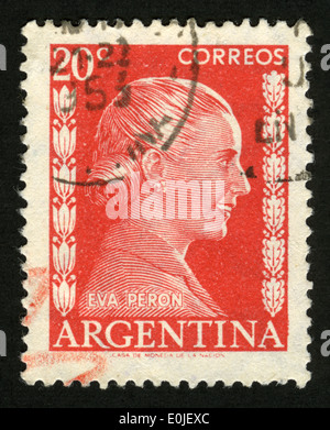Vieux timbre Argentine avec portrait d'Eva Peron Banque D'Images