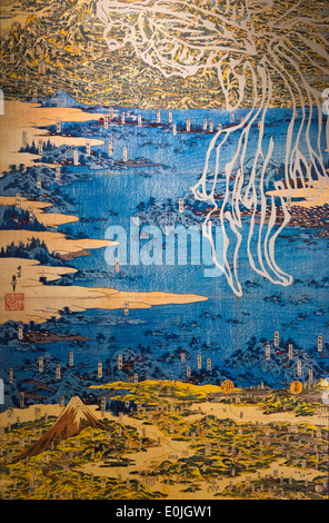 L'Ukiyo-e peinture représentant paysage carte historique dans l'ancien temps, le Japon Banque D'Images