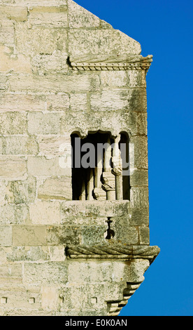 Vue latérale du balcon sur loggia Renaissance de Torre de Belem Lisbonne Portugal Europe de l'ouest Banque D'Images