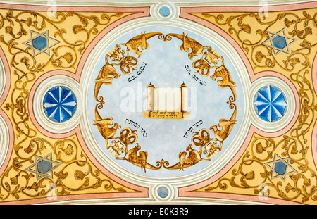 Ouvrez-vous de la Torah, des murales à vault de grande salle de prière à la Synagogue Hassidique, Kraków, Pologne Malopolska, Banque D'Images