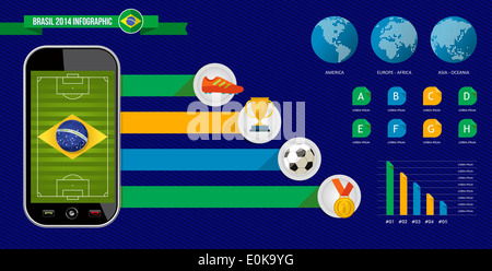 Football Brésil infographic template match de football pour l'information. Comprend la liste organisée, icônes et des statistiques. Vecteur EPS10. Banque D'Images