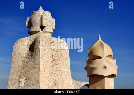 Détails de la terrasse de La Pedrera (Casa Mila) de Barcelone, en Catalogne. Banque D'Images