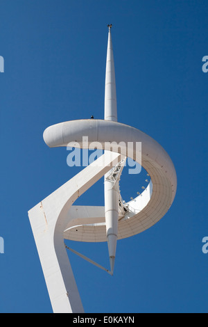 Haut de la tour de télécommunications de Montjuic à Barcelone. Banque D'Images