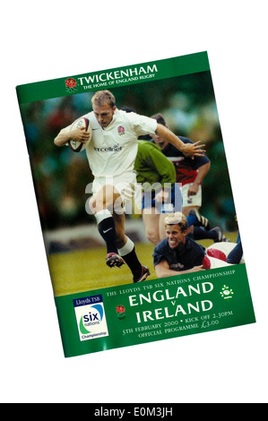 Programme pour les Six Nations 2000 Angleterre v Irlande Rugby match à Twickenham. Banque D'Images