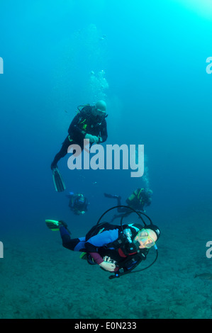 Groupe de plongeurs au milieu de l'eau, Tenerife Banque D'Images