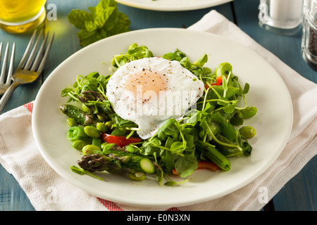 Scafata sain avec un oeuf poché et asperges Banque D'Images