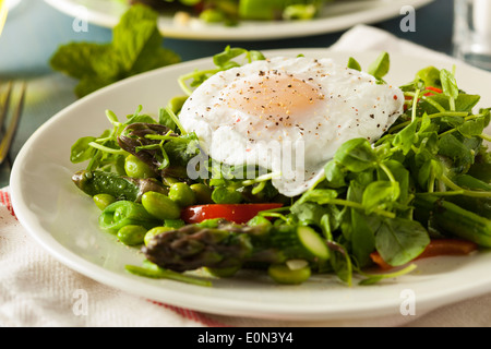 Scafata sain avec un oeuf poché et asperges Banque D'Images