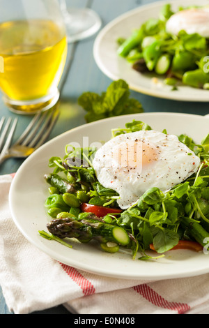 Scafata sain avec un oeuf poché et asperges Banque D'Images