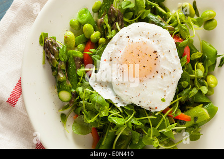 Scafata sain avec un oeuf poché et asperges Banque D'Images