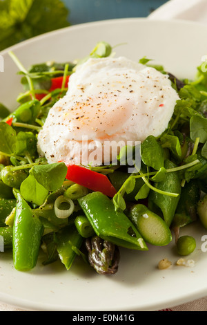 Scafata sain avec un oeuf poché et asperges Banque D'Images