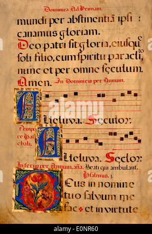 Une autre page du manuscrit du chant espagnol, offrant un aperçu de la culture ancienne de la musique chantée en Espagne et de son impact religieux et culturel au XVIe siècle. Banque D'Images