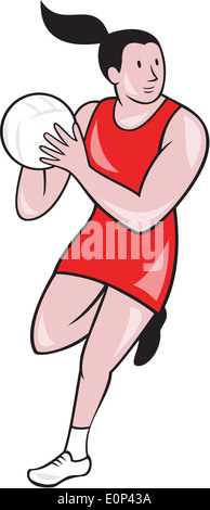 Illustration d'un joueur de balle rebondissant netball capture isolés sur fond blanc fait dans un style cartoon. Banque D'Images