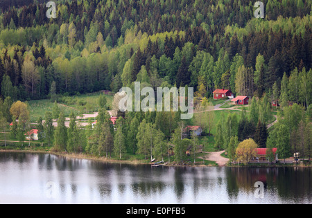 Vue aérienne de campagne typiquement finlandais avec les forêts et les lacs. Banque D'Images