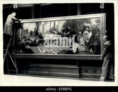 Le 31 décembre 1958 - Tintoretto Photo d'être exposée à Londres. : l'image par Le Tintoret du Christ lavant les pieds de Ses disciples, qui a été acquis par la Toronto Art Gallery, sous réserve de l'argent étant soulevées par souscription publique lorsque la photo est présentée à Toronto en février, sera exposé à la London galeries de Thomas Agnew & Son Ltd, d'Old Bond Street à partir de demain (janvier 1985). 01) jusqu'au 14 janvier, avant d'aller à Toronto. L'image provient de la collection du seigneur de Farnham Farnham, Co Banque D'Images