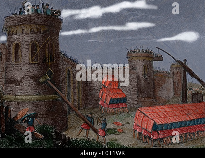 L'Empire romain. Engins de siège. Bélier et testudo formation. Gravure (plus tard.) Banque D'Images