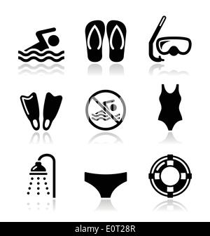 Natation, plongée sous-marine, sport vector icons set Illustration de Vecteur