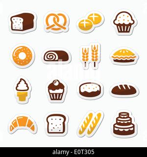 Boulangerie, pâtisserie icons set - pain, beignets, gâteau, cupcake Illustration de Vecteur