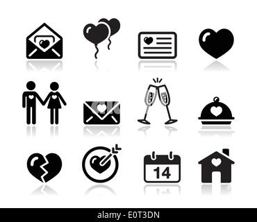 Amour Saint Valentin black icon set Illustration de Vecteur