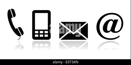 Contact icons set noir - mobile, téléphone, e-mail, enveloppe Illustration de Vecteur