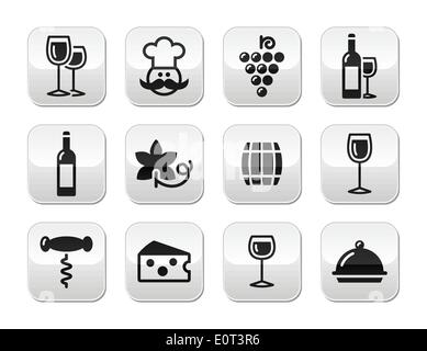 Jeu de boutons vin - verre, bouteille, restaurant, de l'alimentation Illustration de Vecteur