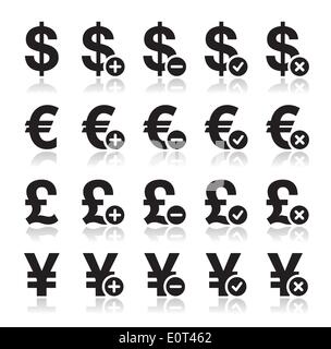 Service icons set - dollar, euro, yen, livre Illustration de Vecteur