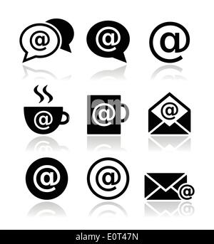 E-mail, internet café, une connexion Wi-Fi gratuite vector icons set Illustration de Vecteur