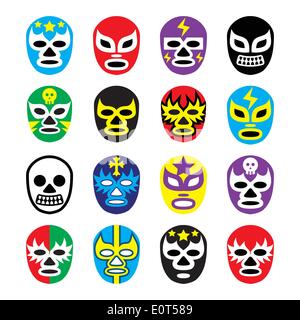 Les masques de catch mexicain de lucha libre icônes Illustration de Vecteur