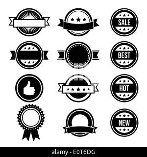 Badges ronds rétro vintage, jeu d'étiquettes - vector Illustration de Vecteur