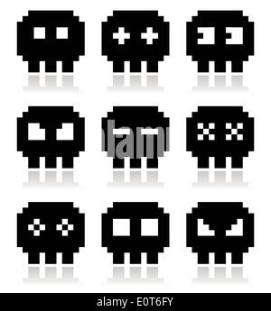 Crâne pixelisé 8bit vector icons set Illustration de Vecteur