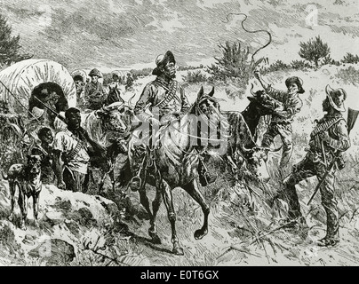 Seconde Guerre des Boers (1899-1902). Un convoi de Boers. Gravure, 19ème siècle. Banque D'Images