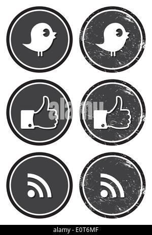 Étiquettes rétro médias sociaux - facebook, twitter, rss Illustration de Vecteur