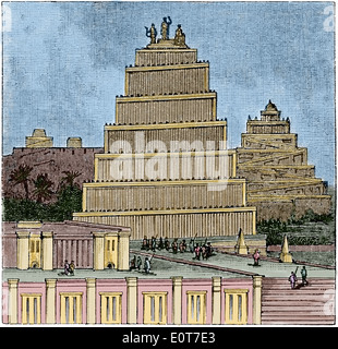 Une illustration d'un Temple Chaldaean. La gravure. Plus tard la couleur. 19e siècle Banque D'Images