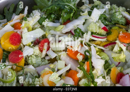 Close-up d'un bol avec des produits bio frais tranches de légumes mélangés Banque D'Images