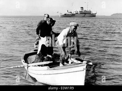 Singer Maria Callas et Aristote Onassis magnat du transport maritime grec navigation autour des îles Grecques Banque D'Images