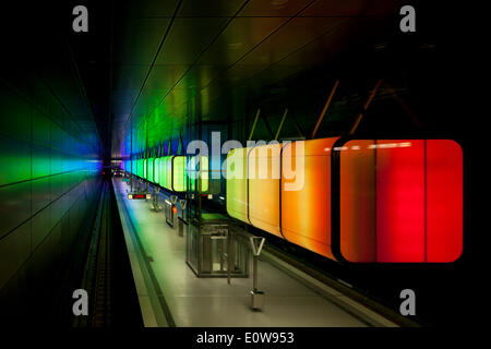 Installation lumineuse dans le U-Bahn la HafenCity Universität de métro, ligne de métro U4, HafenCity, Hambourg, Allemagne Banque D'Images