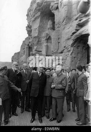 Georges Pompidou visites grottes de Yungang Banque D'Images