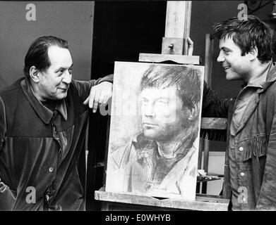 L'acteur Oliver Reed étant dessiné par Pietro Annigoni Banque D'Images