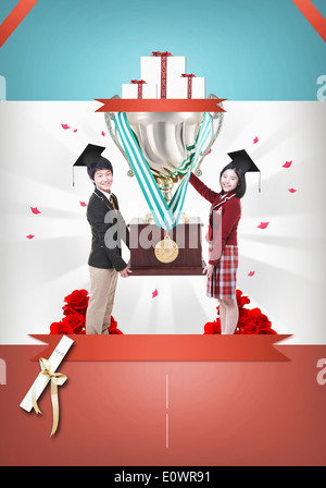 L'obtention du diplôme les étudiants titulaires d'un trophée Banque D'Images