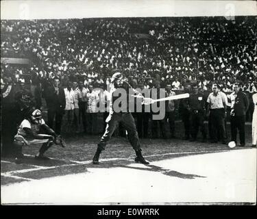 10 févr. 02, 1964 - Fidel Castro ouvre la saison. : le premier ministre Fidel Castro de Cuba est toujours jeu pour jouer au baseball, et cette semaine lorsque le baseball a ouvert ses portes à La Havane Castro était sur place pour faire la grève. Photo montre Castro clouts la première balle. Banque D'Images