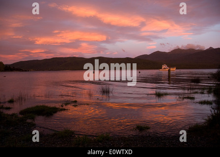 L'aube sur le lac, Te Anau, Fiordland, île du Sud, Nouvelle-Zélande Banque D'Images