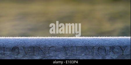 'En mémoire' inscription sur un banc, London, UK Banque D'Images