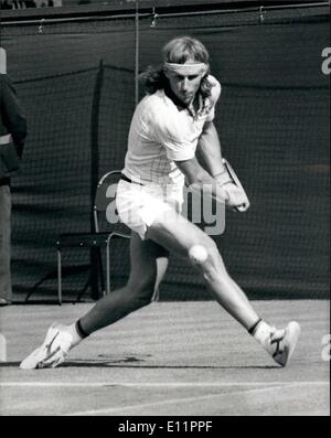 Juin 06, 1979 - Championnats de tennis de Wimbledon Bjorn Borg V Tom Gorman : Photo montre Bjorn Borg vu en action contre T.Gorman USA sur le match d'ouverture sur le Court central. Banque D'Images