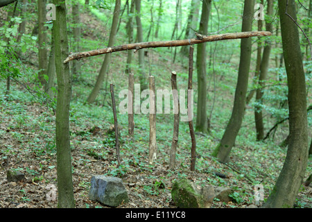 Carillons de vent en bois dans la forêt Banque D'Images