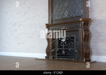 Vintage cheminée en marbre à l'intérieur Chambre classique avec plancher de bois franc Banque D'Images