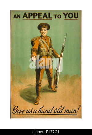 WW1 UK affiche de propagande de recrutement en1914 montrant un soldat britannique faisant appel à rejoindre jusqu'à l'armée Banque D'Images