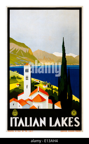 Vintage travel poster 1920 Lacs Italiens Italie Banque D'Images