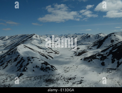 En mai 2013, un relevé de rapaces a été effectué dans les montagnes Kilbuck du refuge national de faune du delta du Yukon. Le relevé, qui comprenait l'observation par hélicoptère, était axé sur la surveillance des populations d'oiseaux, y compris les hiboux. Banque D'Images